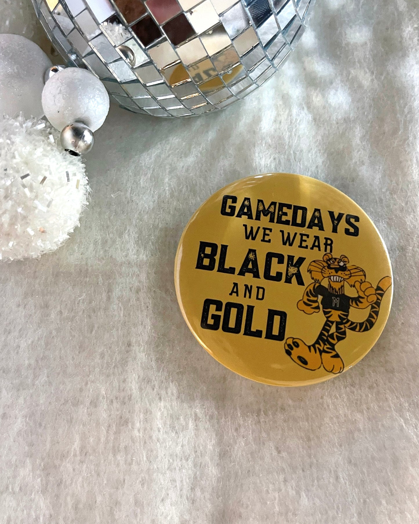 Gamedays We Wear Black & Gold Button